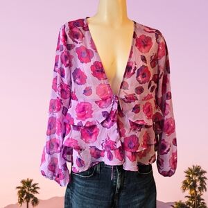 Flowery‎ front Tie shirt - Size XS